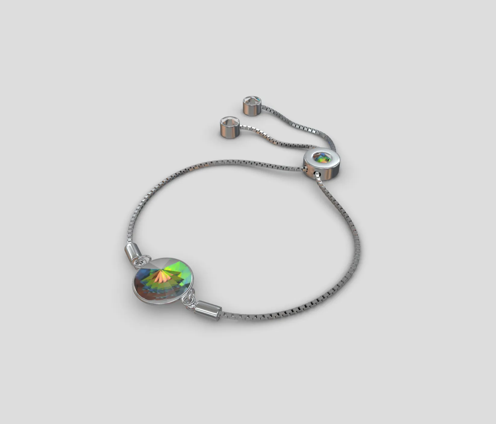 Slider bracelet with a crystal stone, rendered in 3D